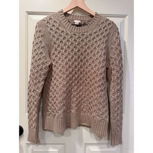 J. Crew Factory M Womens Chunky Knit Gold Crew Neck Sweater Metallic Cotton